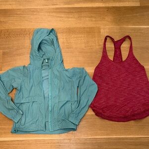 Lululemon Light blue Hooded Windbreaker size 4 + Maroon Racerback Tank Top 6/8